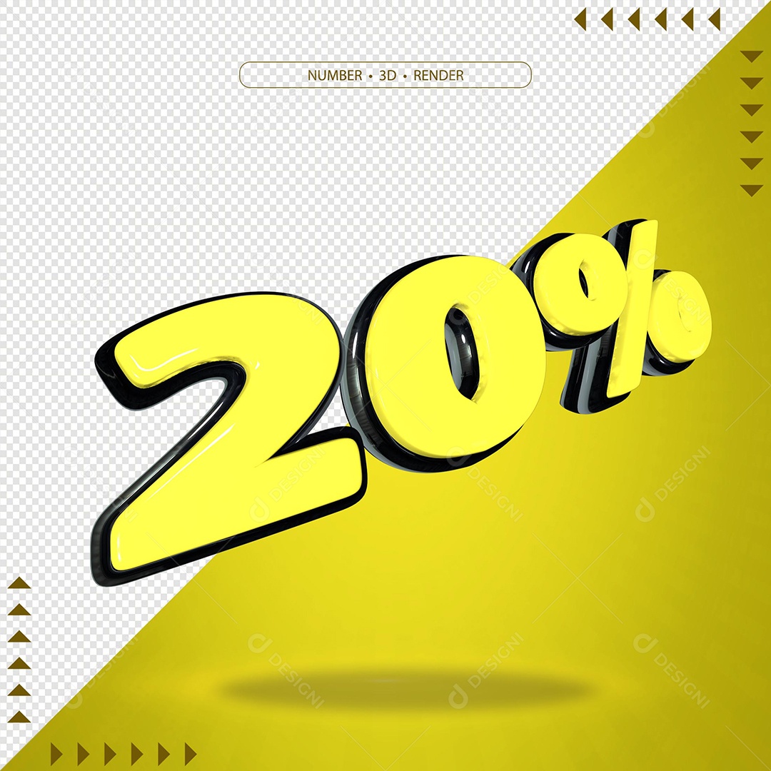 Elemento 3D Para Composição Número 20% Amarelo PSD