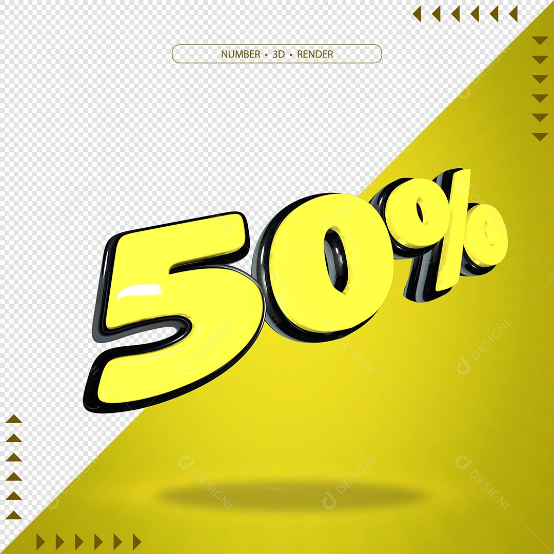 Elemento 3D Para Composição Número 50% Amarelo PSD