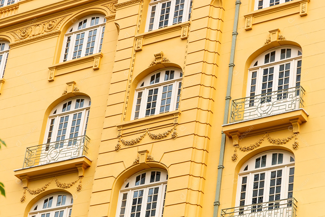 Facade of an old building in downtown Rio de Janeiro Brazil.