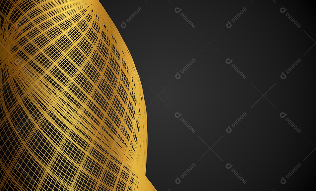 Ondas de linhas abstratas douradas e curvas em fundo preto. Proibição