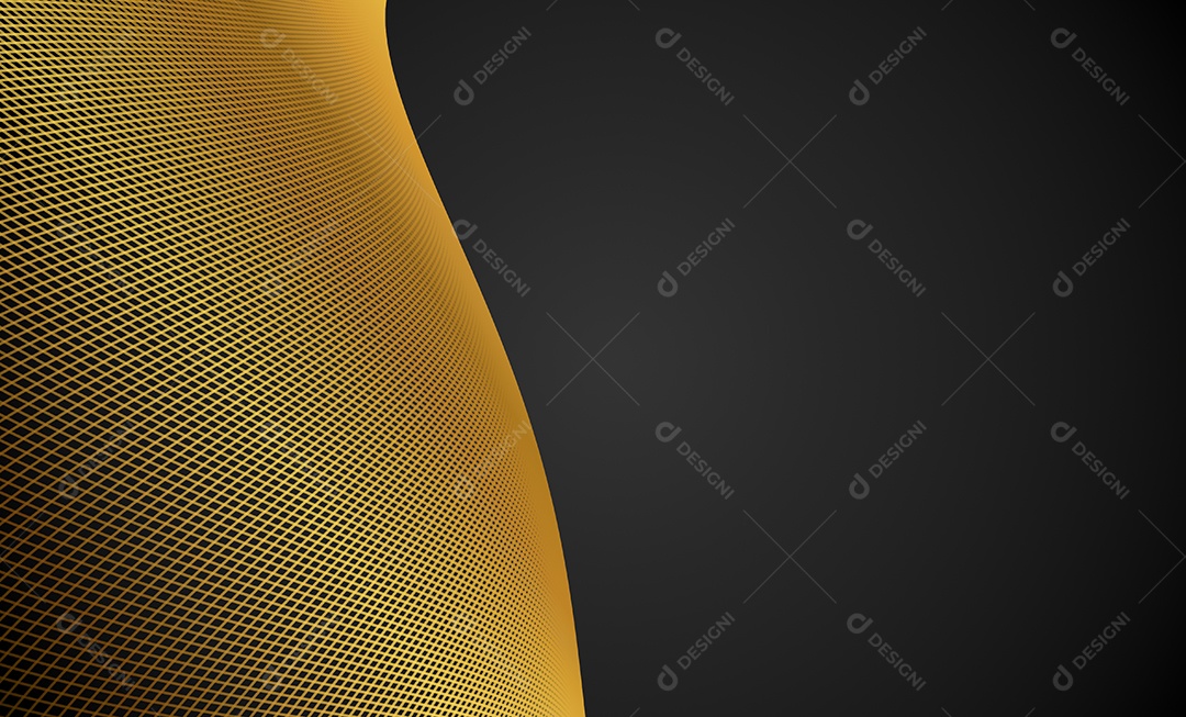 Ondas de linhas abstratas douradas e curvas em fundo preto. Proibição