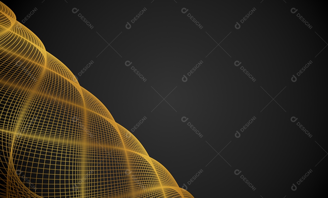 Ondas de linhas abstratas douradas e curvas em fundo preto. Proibição