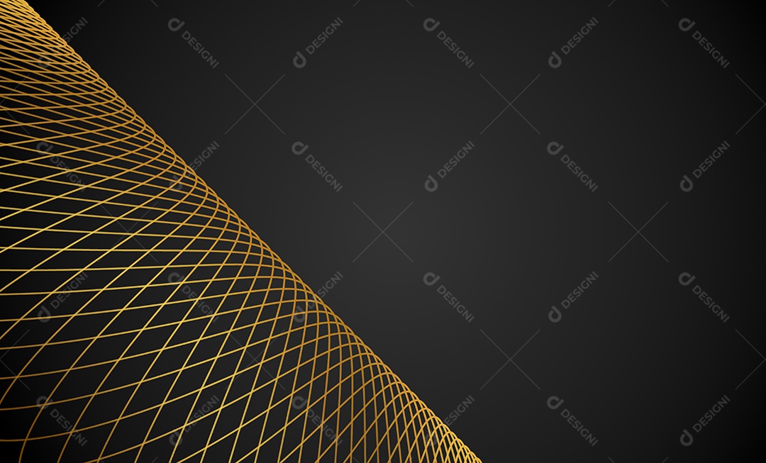 Ondas de linhas abstratas douradas e curvas em fundo preto. Proibição