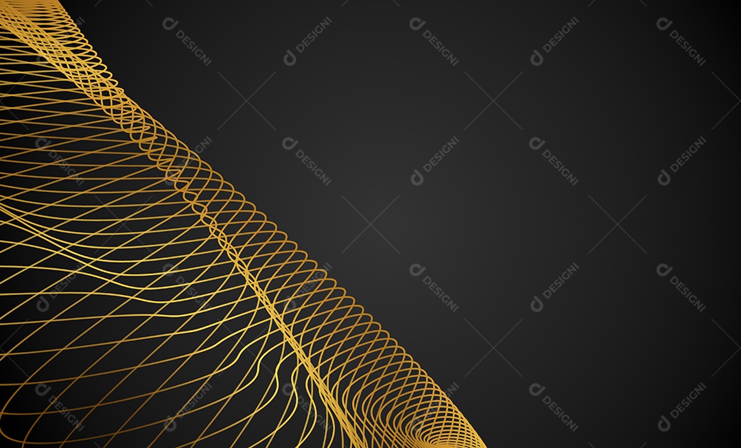 Ondas de linhas abstratas douradas e curvas em fundo preto. Proibição