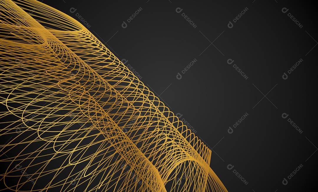 Ondas de linhas abstratas douradas e curvas em fundo preto. Proibição