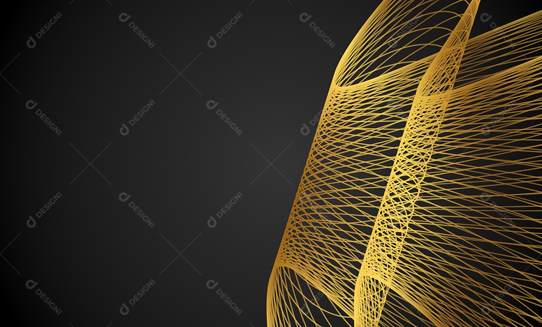 Ondas de linhas abstratas douradas e curvas em fundo preto. Proibição