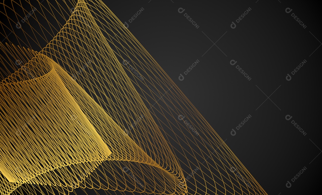 Ondas de linhas abstratas douradas e curvas em fundo preto. Proibição