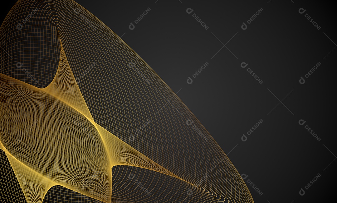 Ondas de linhas abstratas douradas e curvas em fundo preto. Proibição