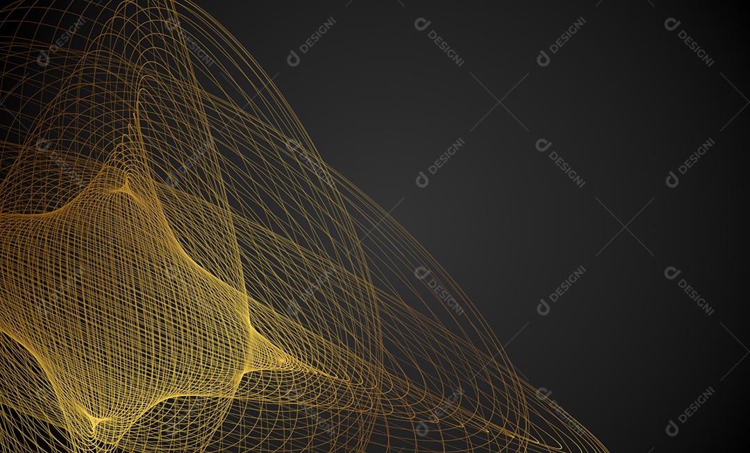 Ondas de linhas abstratas douradas e curvas em fundo preto. Proibição