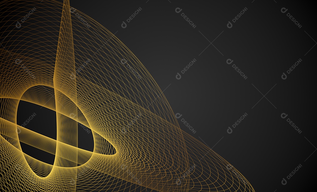 Ondas de linhas abstratas douradas e curvas em fundo preto. Proibição