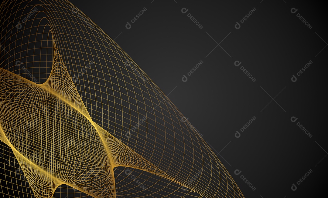 Waves of golden abstract lines and curves on black background. Prohibition