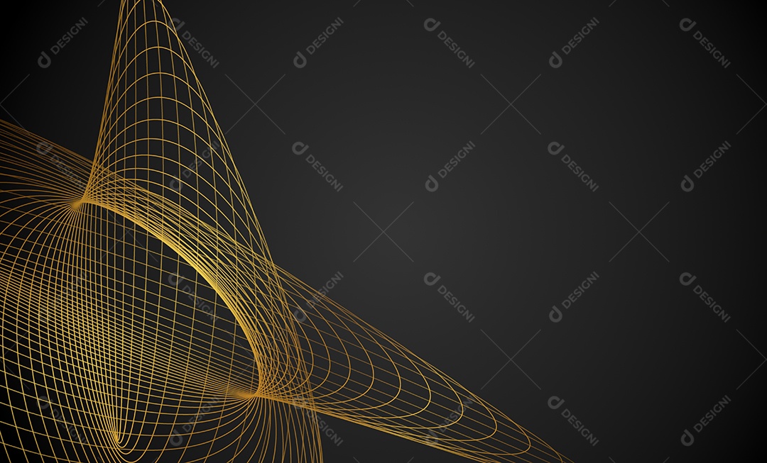 Ondas de linhas abstratas douradas e curvas em fundo preto. Proibição