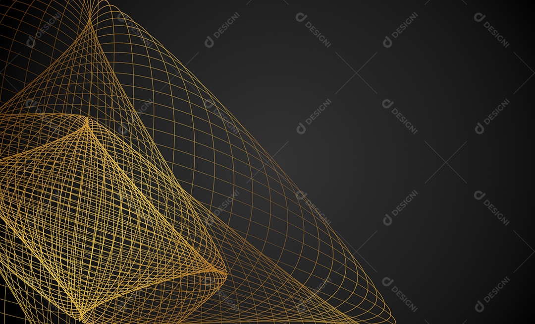 Ondas de linhas abstratas douradas e curvas em fundo preto. Proibição