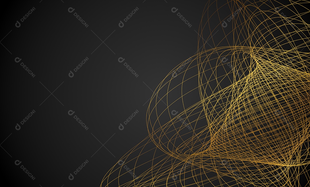 Ondas de linhas abstratas douradas e curvas em fundo preto. Proibição