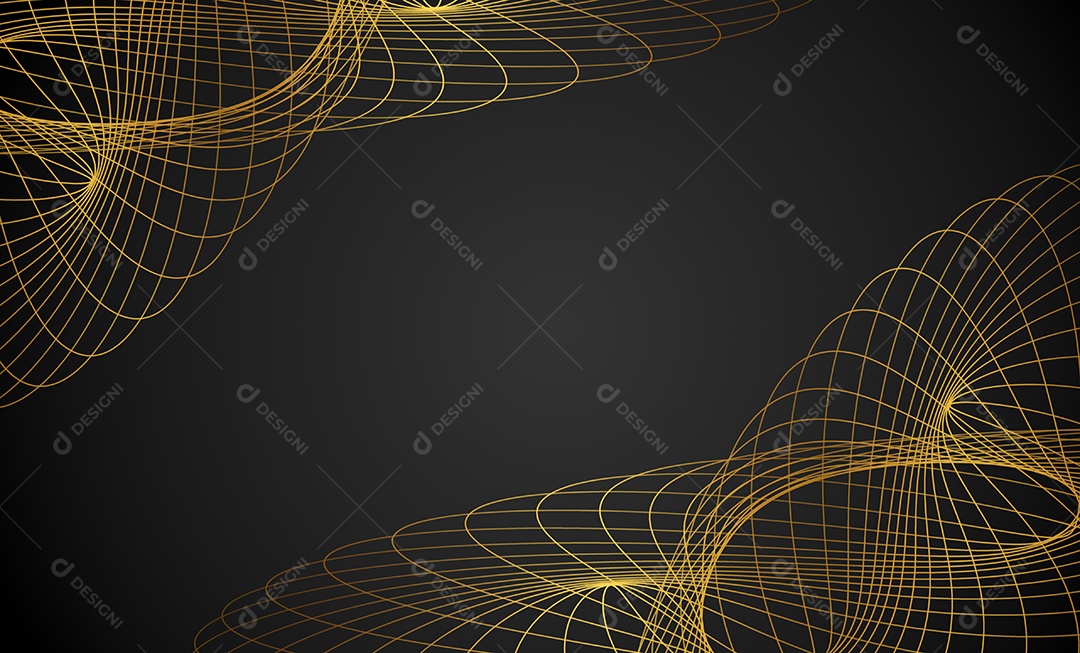 Ondas de linhas abstratas douradas e curvas em fundo preto. Proibição