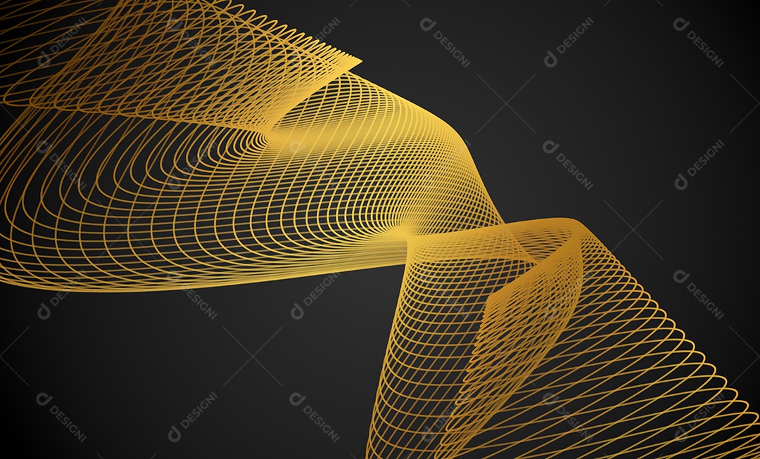 Ondas de linhas abstratas douradas e curvas em fundo preto. Proibição