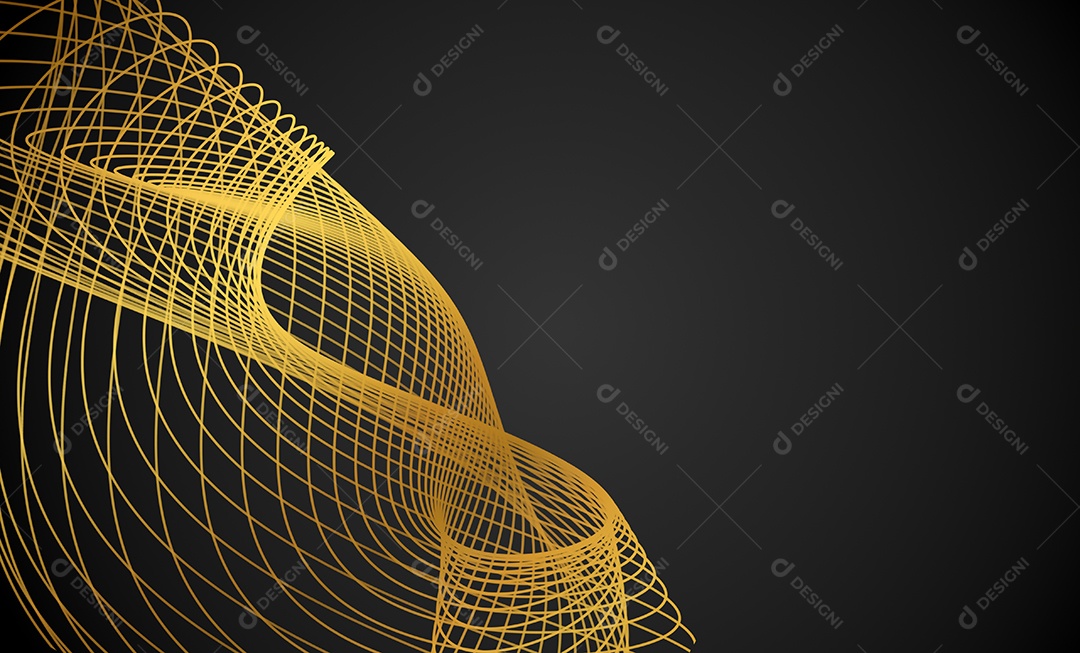 Ondas de linhas abstratas douradas e curvas em fundo preto. Proibição