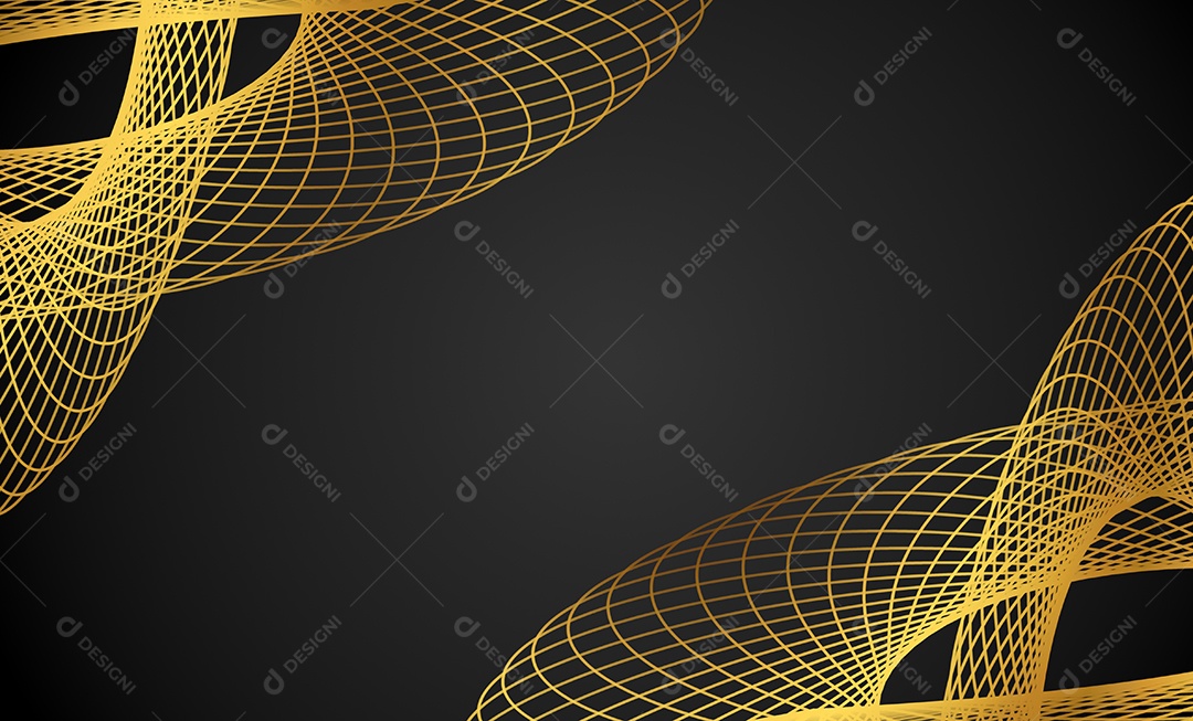 Ondas de linhas abstratas douradas e curvas em fundo preto. Proibição