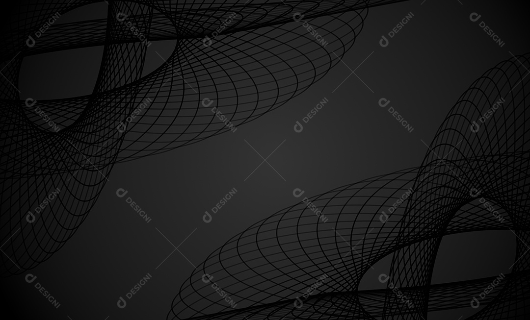 Ondas de linhas abstratas preta e curvas em fundo preto. Proibição