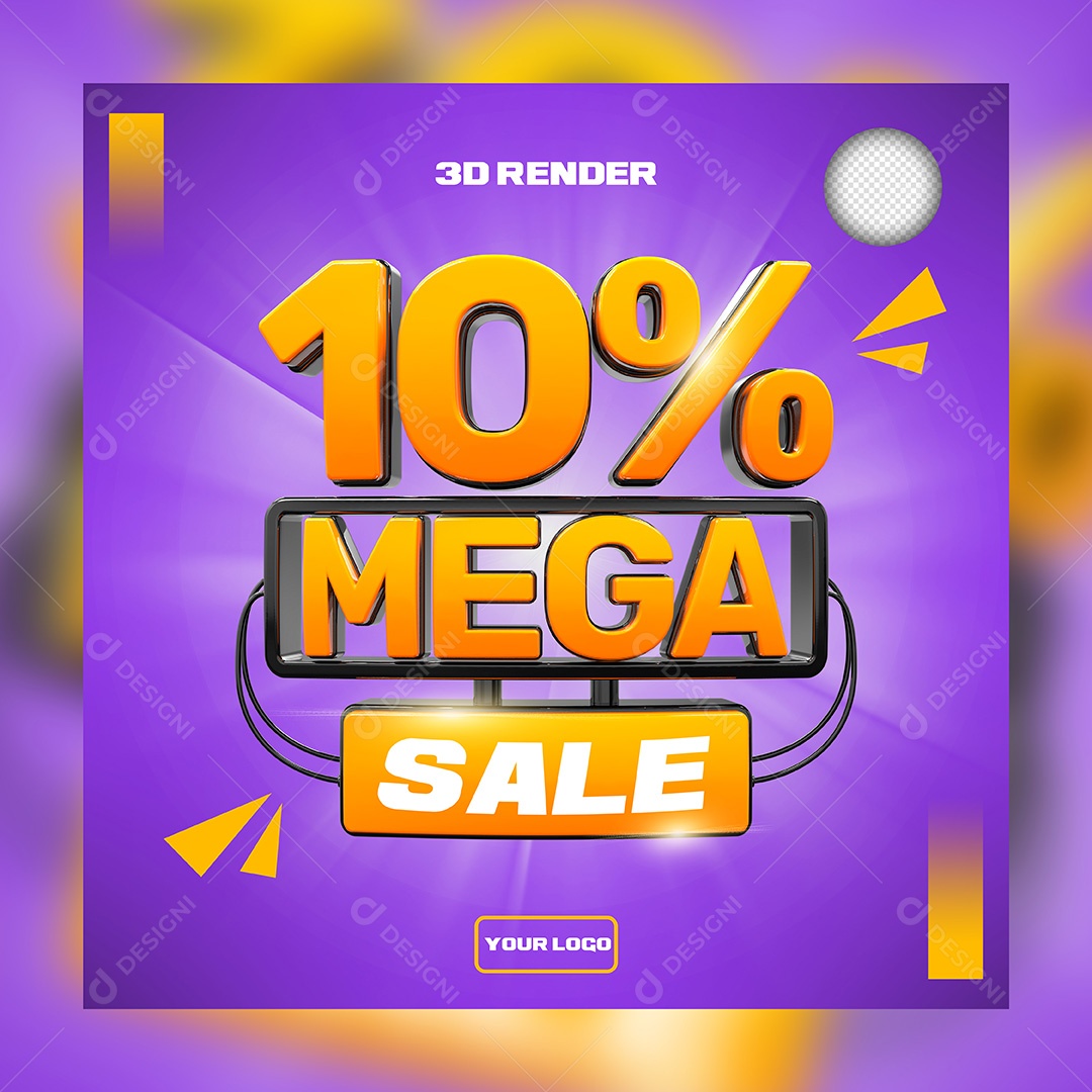Selo 3D Para Composição 10 % De Descontos Mega Sale PSD