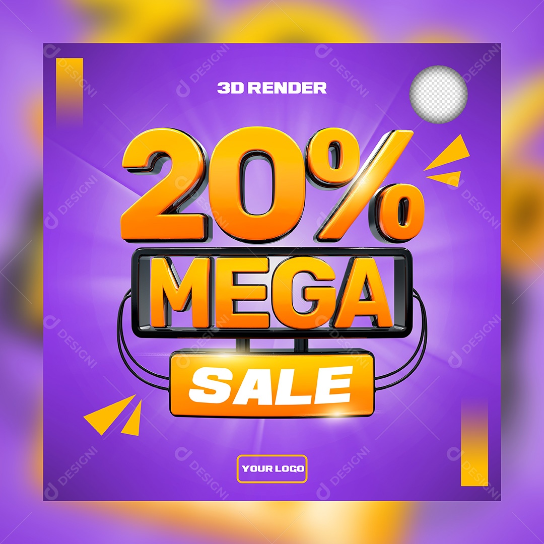 Selo 3D Para Composição 20 % De Descontos Mega Sale PSD