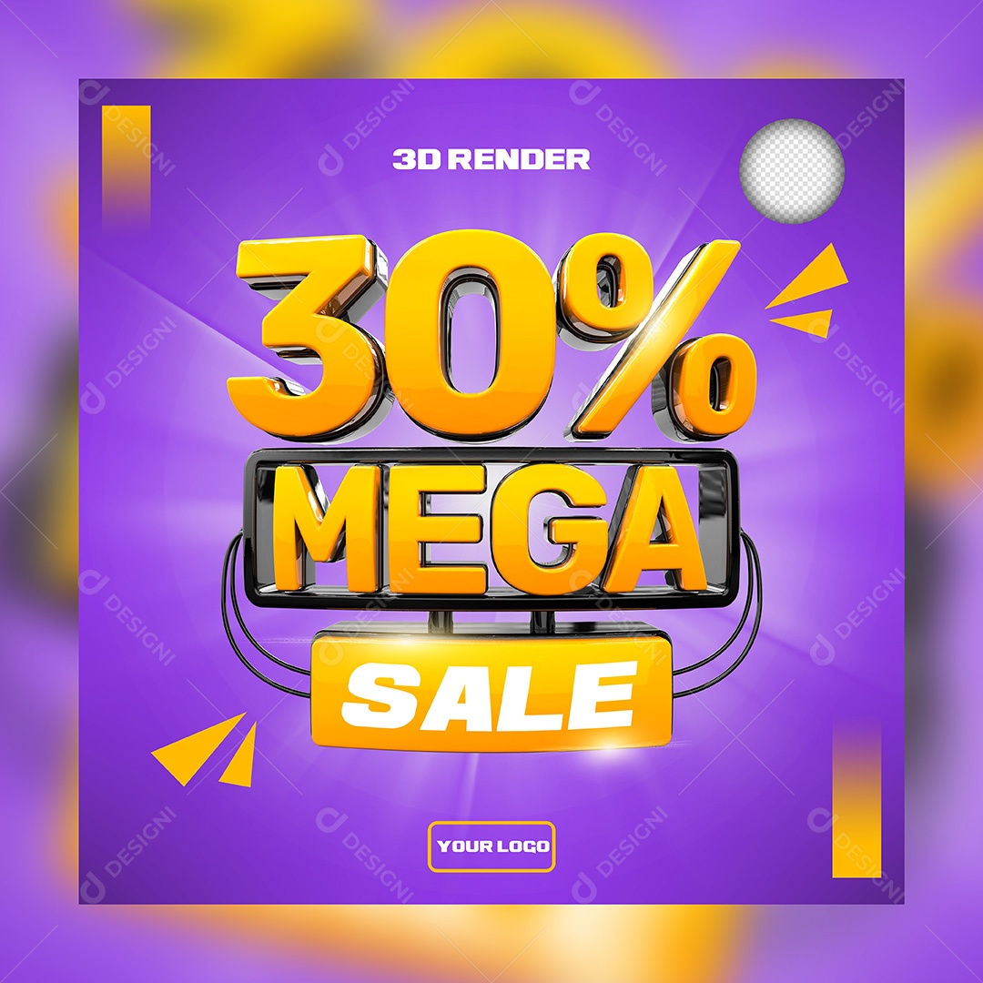 Selo 3D Para Composição 30 % De Descontos Mega Sale PSD