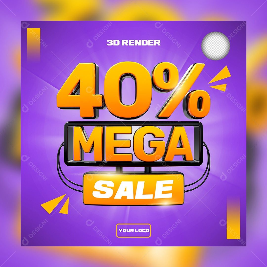 Selo 3D Para Composição 40 % De Descontos Mega Sale PSD