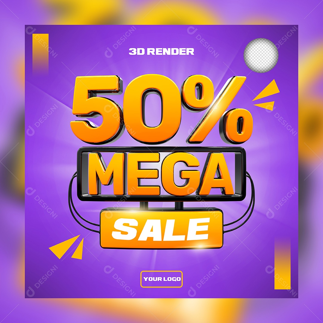 Selo 3D Para Composição 50 % De Descontos Mega Sale PSD