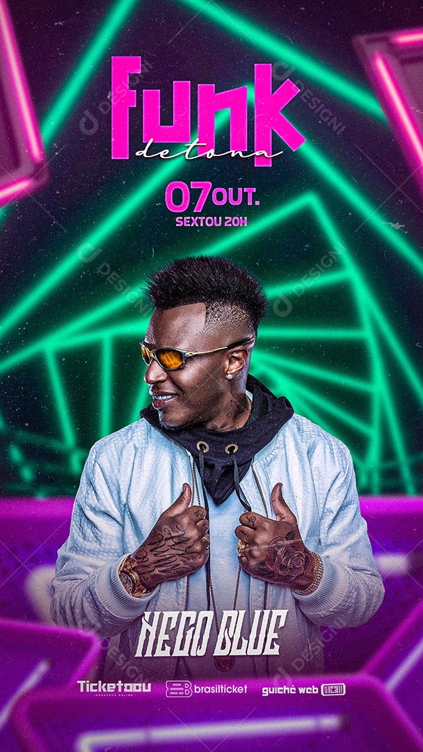 Flyer Show Funk Nego Blue Story Social Media PSD Editável