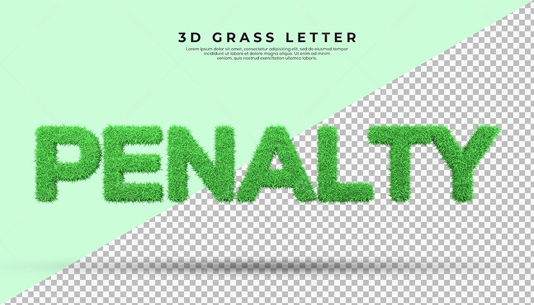 Penalty Texto 3D Verde Texturalizado com Grama para Composição PSD