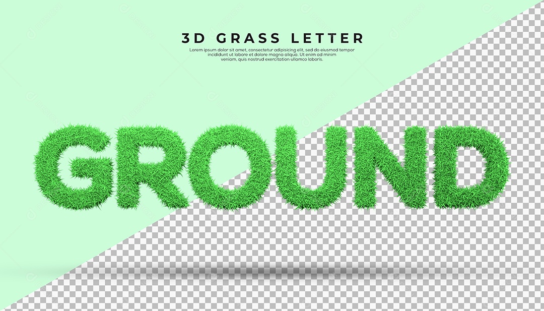 Ground Texto 3D Verde Texturalizado com Grama para Composição PSD