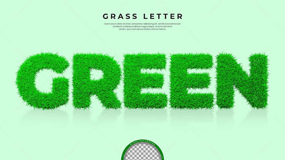 Green Texto 3D Verde Texturalizado com Grama para Composição PSD