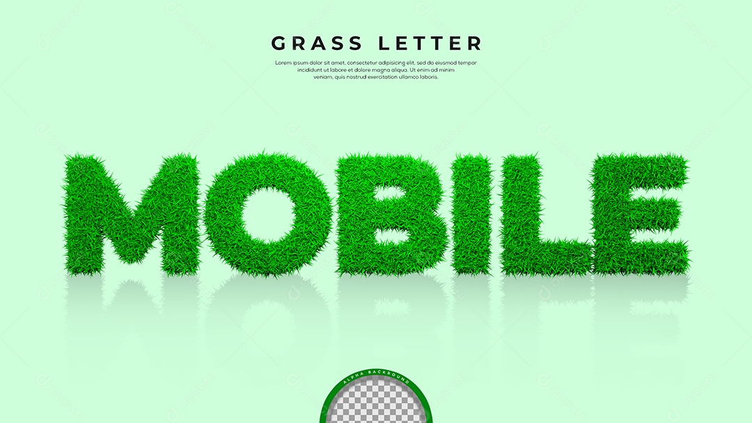 Mobile Texto 3D Verde Texturalizado com Grama para Composição PSD
