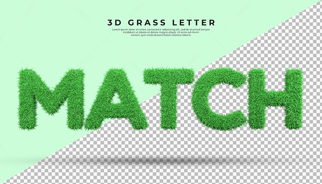 Match Texto 3D Verde Texturalizado com Grama para Composição PSD