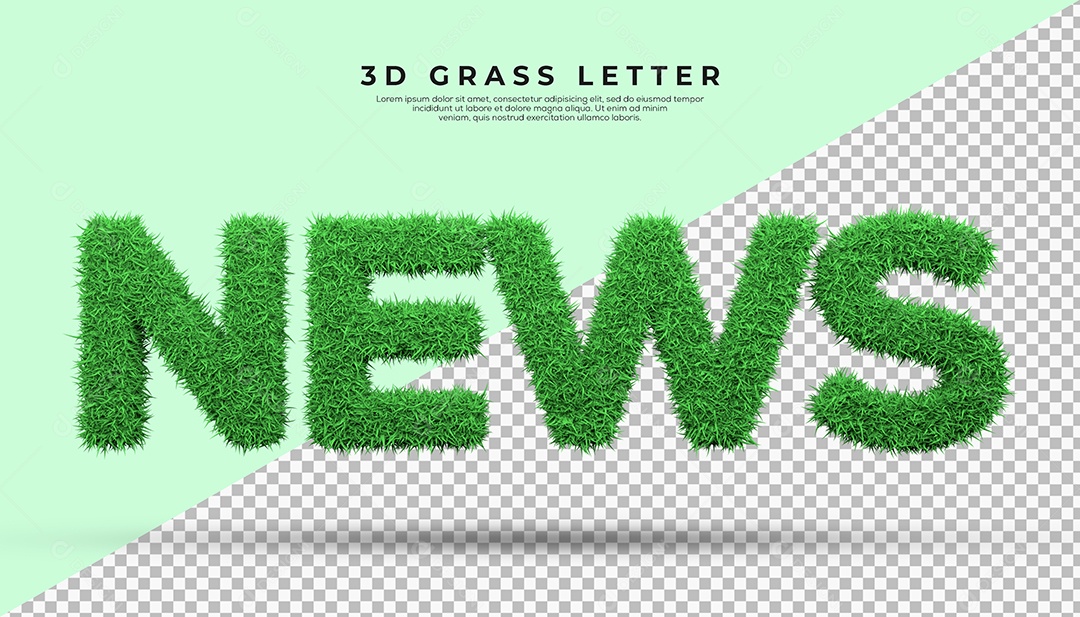 News Texto 3D Verde Texturalizado com Grama para Composição PSD