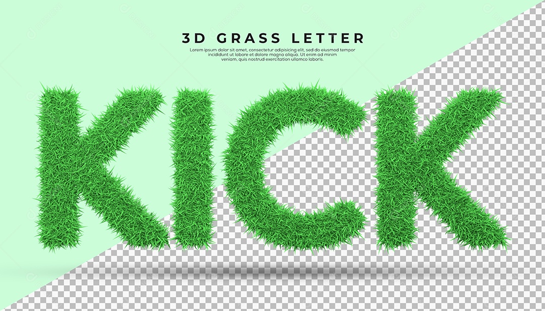 Kick Texto 3D Verde Texturalizado com Grama para Composição PSD