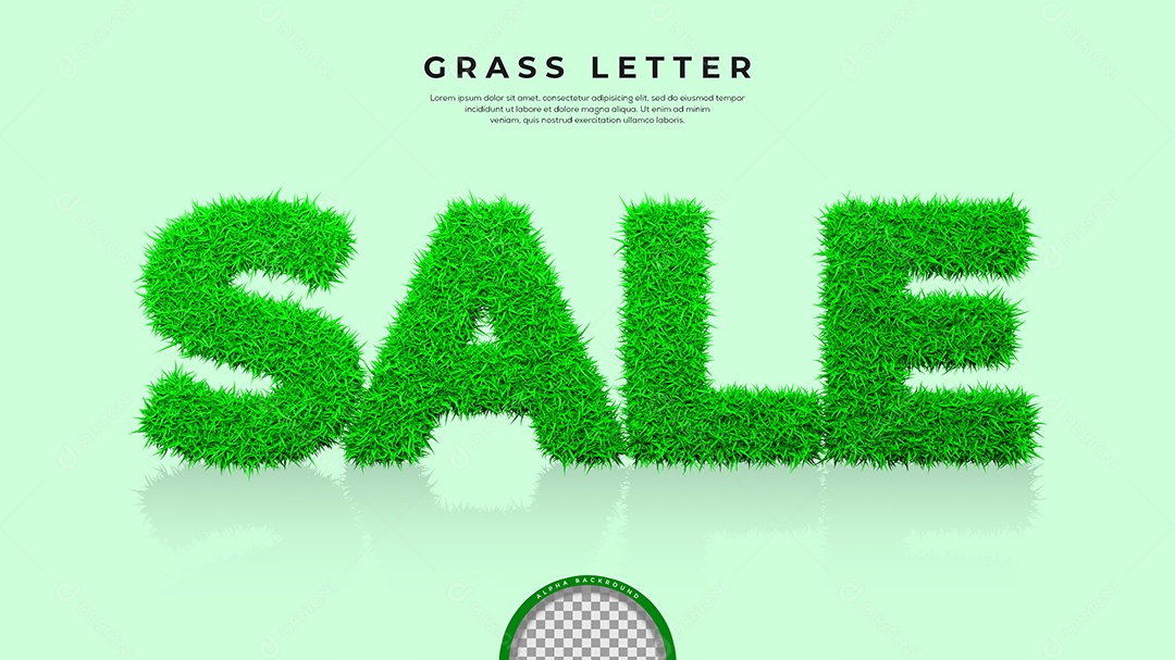 Sale Texto 3D Verde Texturalizado com Grama para Composição PSD
