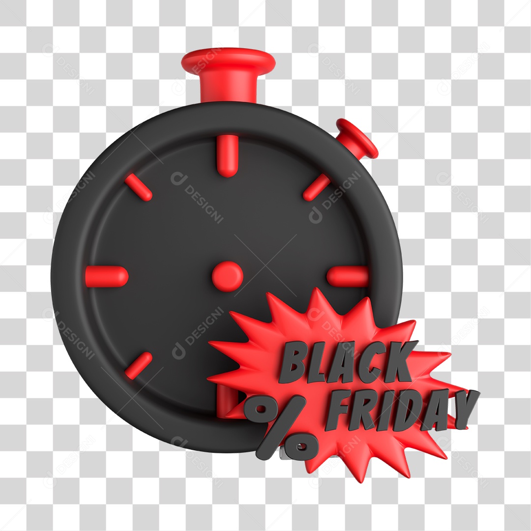 Ícone de Desconto Alarme Black Friday 3D PNG Sem Fundo