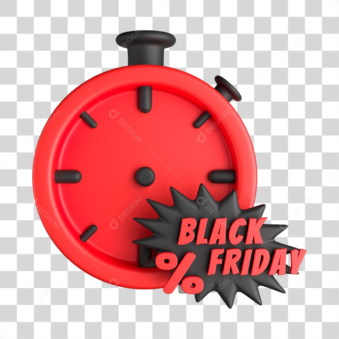 Ícone de Desconto Alarme 3D Black Friday PNG Sem Fundo