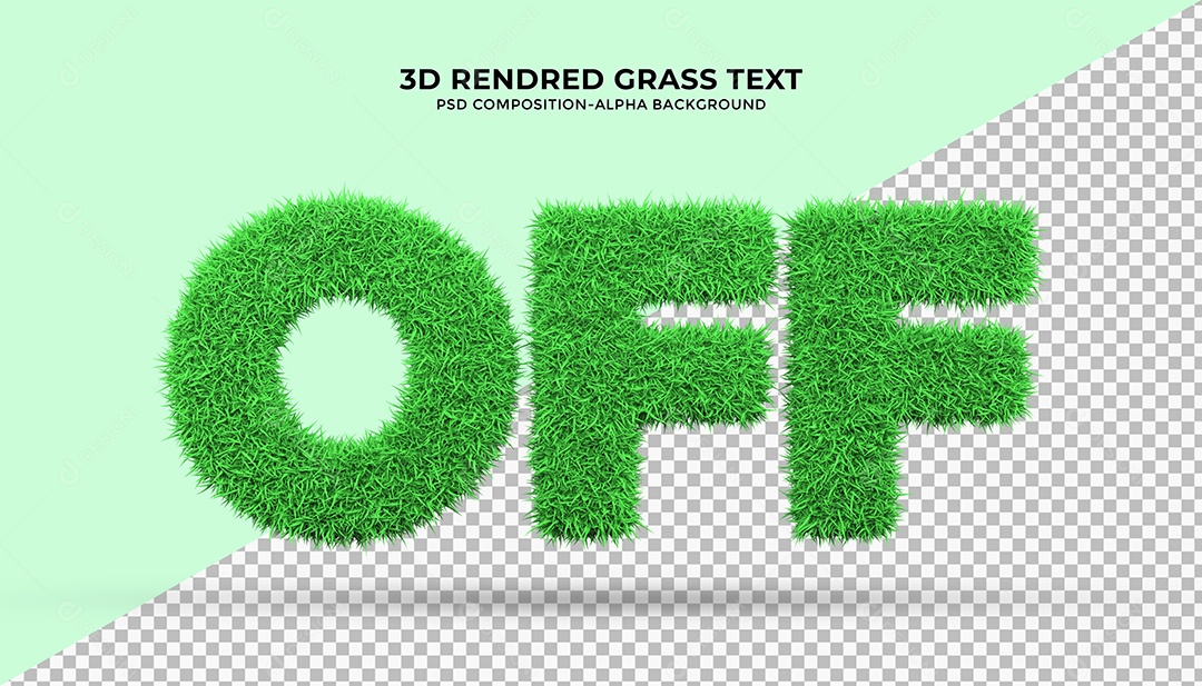 Off Texto 3D Verde Texturalizado com Grama para Composição PSD