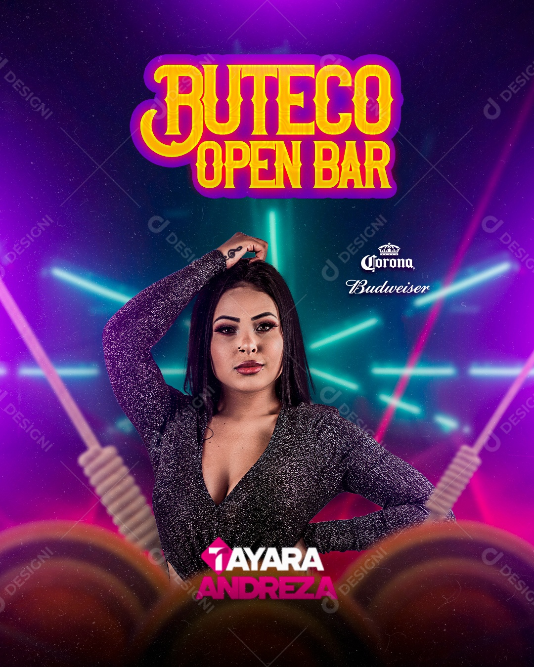 Flyer Boteco Open Bar Tayara Andreza Social Media PSD Editável