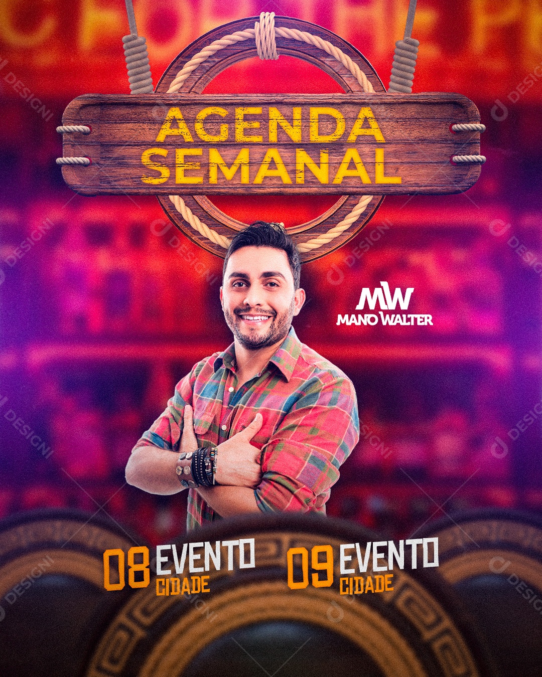 Flyer Show Agenda Semanal Mano Walter Social Media PSD Editável