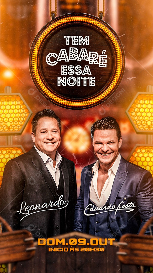 Flyer Show Tem Cabaré Essa Noite Leonardo e Eduardo Costa Story Social Media PSD Editável