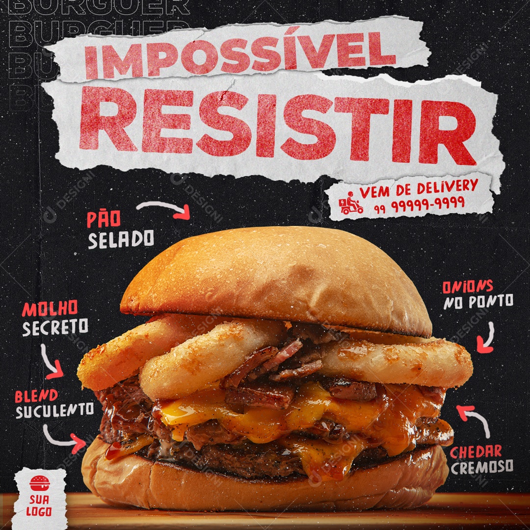 Impossível Resistir Peça Já O Seu Delicioso Hamburger Social Media PSD Editável