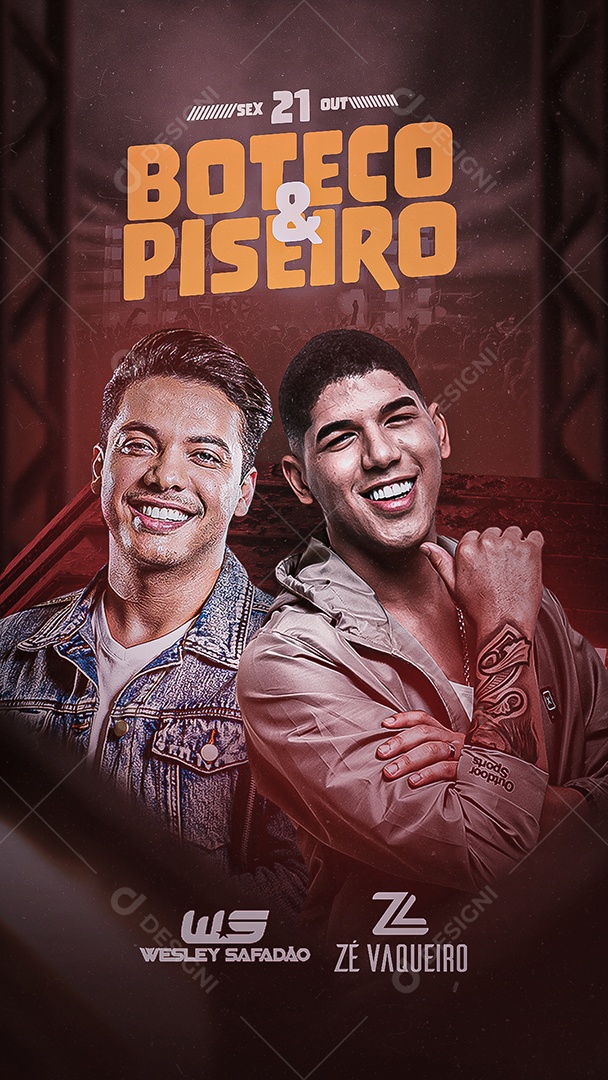 Story Boteco e Piseiro Wesley Safadão e Zé Vaqueiro Flyer Social Media PSD Editável