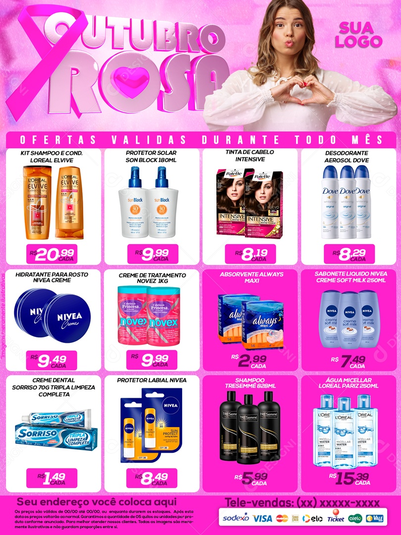 Social Media Encarte Outubro Rosa Produtos Ofertas Válidas Durante Todo Mês PSD Editável