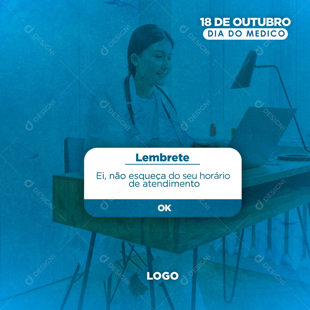 Social Media Lembrete 18 de Outubro Dia do Médico PSD Editável