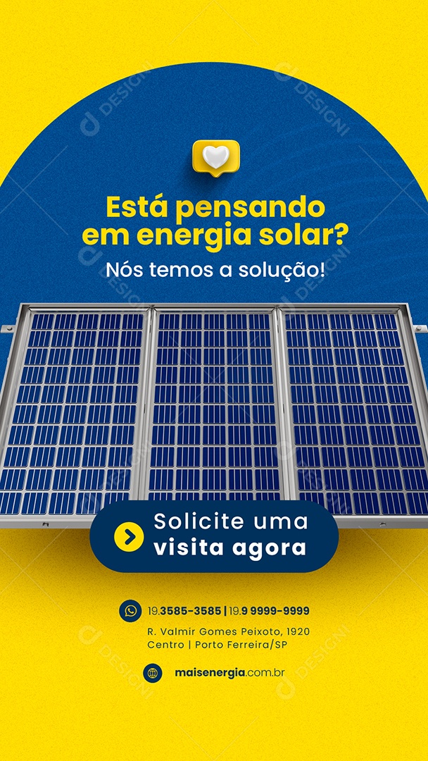 Story Está Pensando em Energia Solar nós temos a Solução Social Media PSD Editável