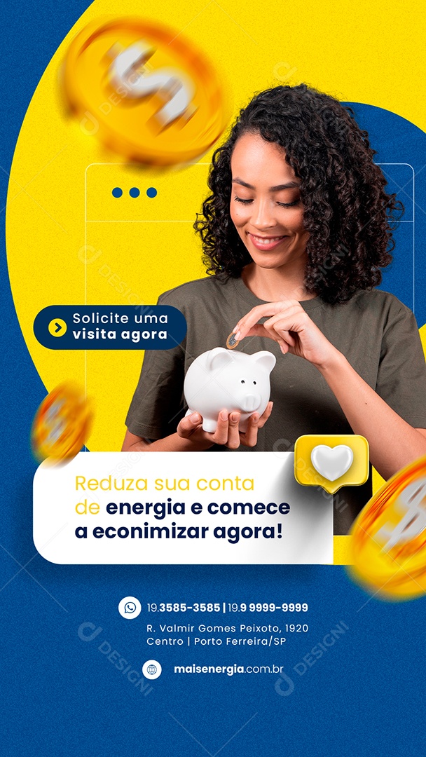 Story Reduza sua Conta de Energia e Comece a Economizar agora Energia Solar Social Media PSD Editável