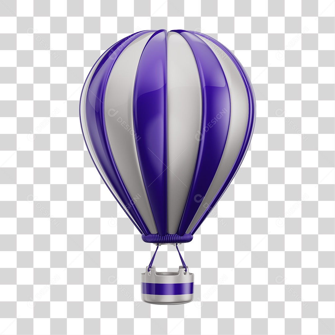 Elemento 3D Balão de Ár Quente Brinquedo Infantil Roxo e Branco PNG